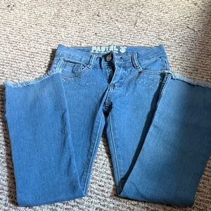 Pastels Blue Kids Jeans with Fringe Detail